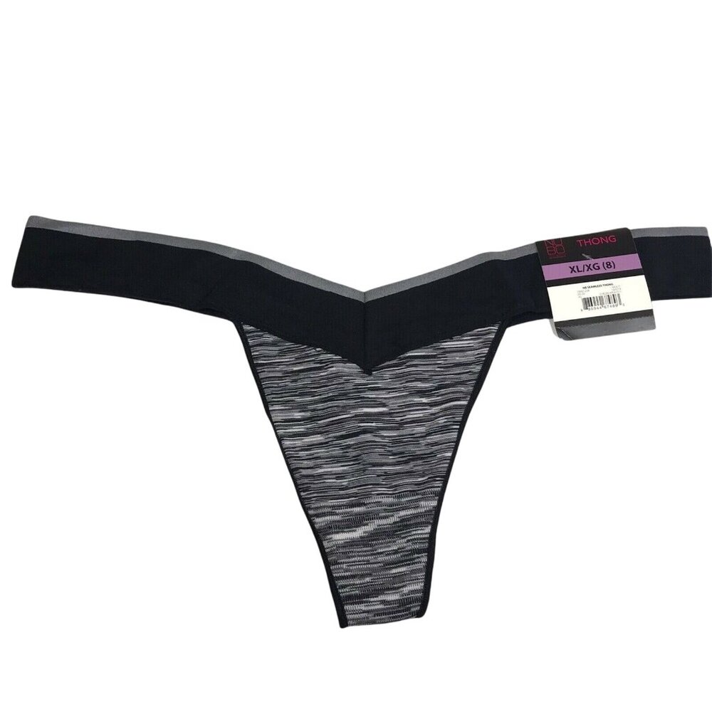 No Boundaries Womens Size XL 8 V-Thong Seamless Striped Black Gray New With Tags